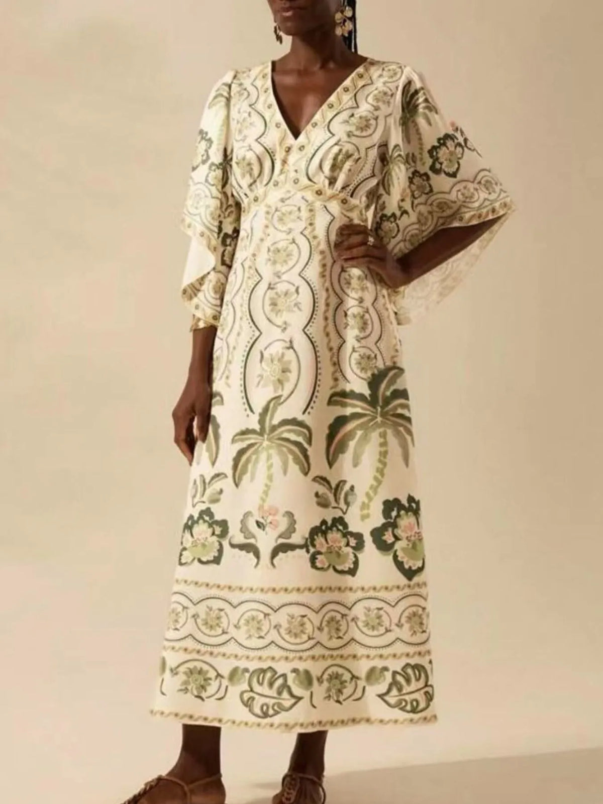 Palm Print V-Neck Midi Dress – photo 6