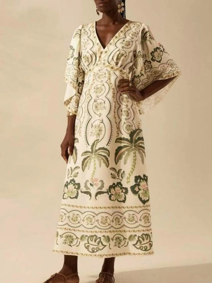 Palm Print V-Neck Midi Dress – photo 6