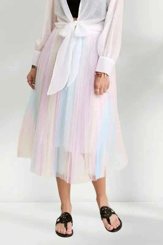 ADORA  Unicorn Pleated Mesh Flare Midi Skirt
