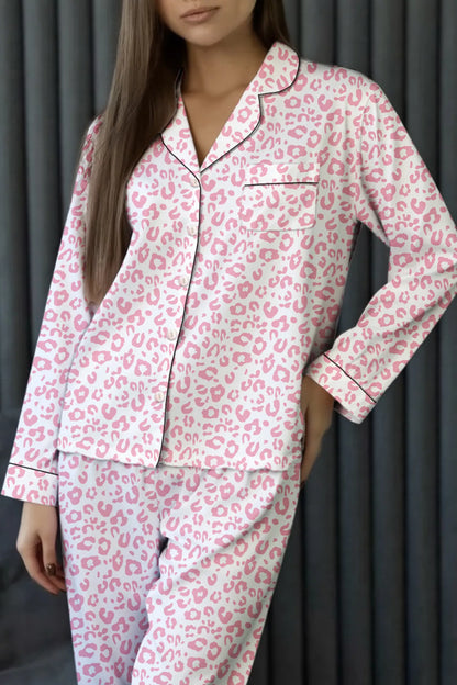 Leopard Print Button Up Top and Pants 2cps Pajama Set — Livostyle