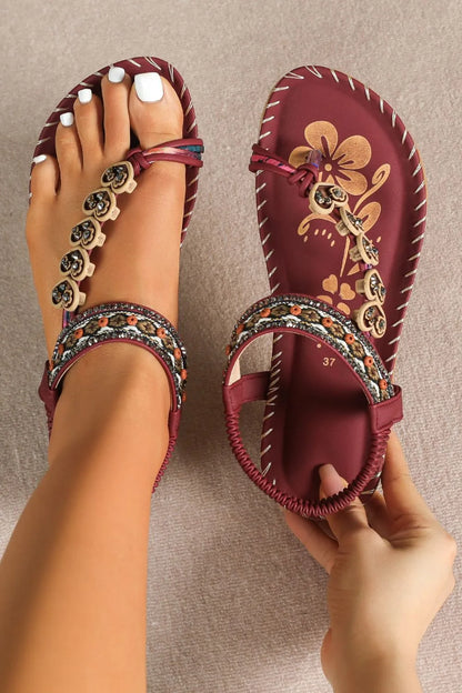 Toe Loop PU Leather Flats Sandals closeup — Livostyle