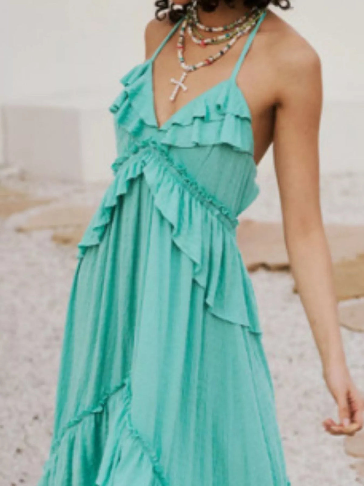 Ruffled Halter Neck Tie Maxi Dress – photo 22