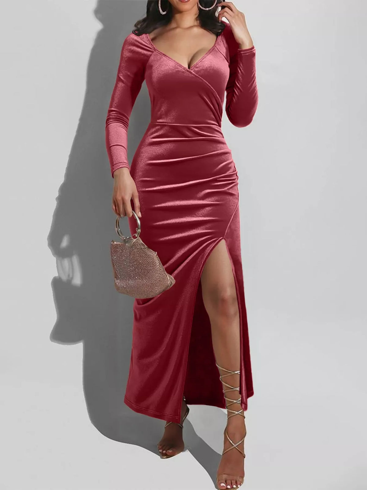 Long Sleeve Wrap Midi Dress with Slit – photo 3