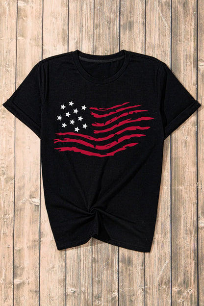 US Flag Round Neck Short Sleeve T-Shirt closeup — Livostyle