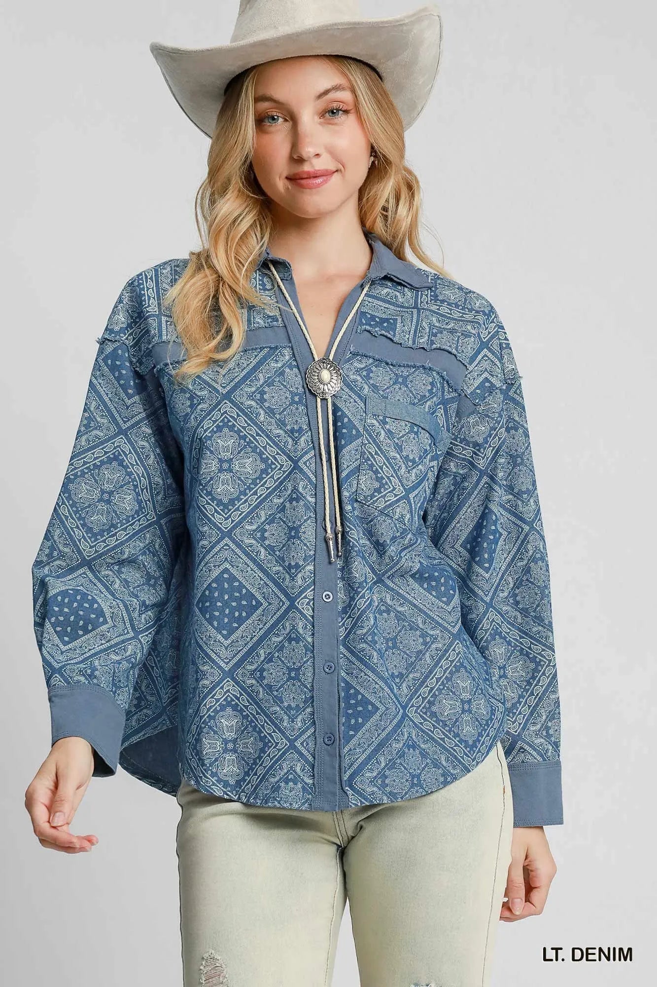 Paisley Print Denim Shirt Jacket — Livostyle
