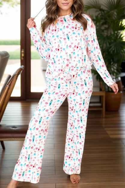 Printed Round Neck Long Sleeve Top and Pants Lounge Set — Livostyle