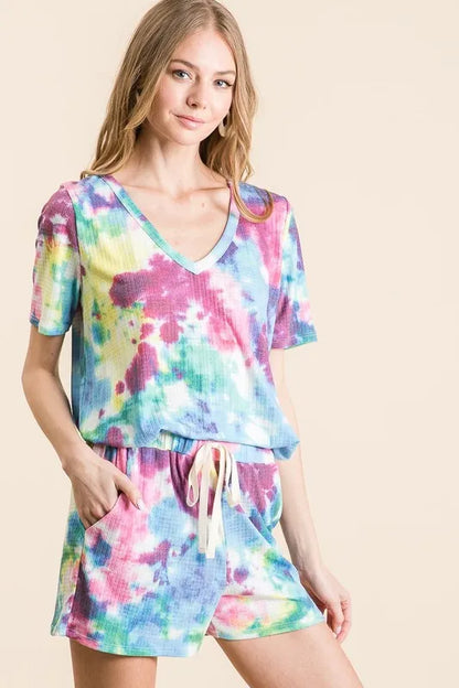 Tie Dye French Terry Casual Shorts in Blue Multi — Livostyle