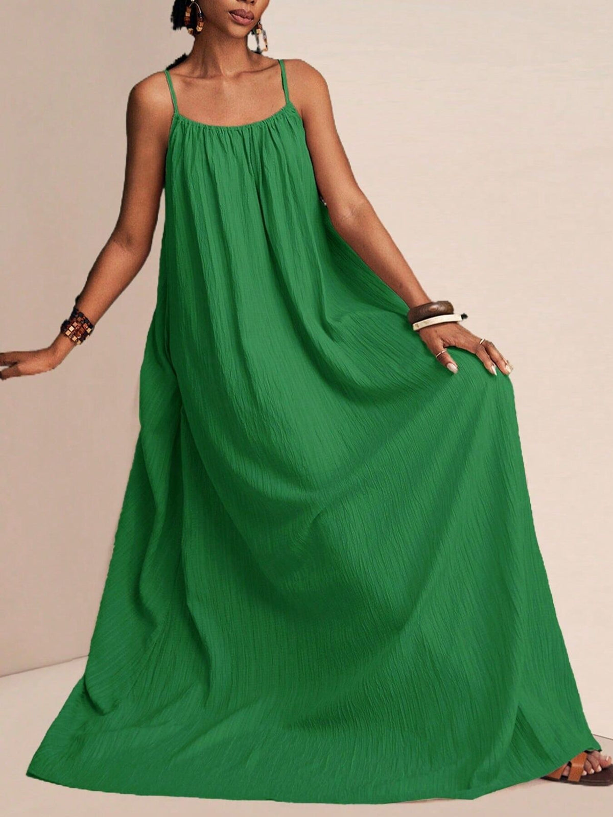 Spaghetti Strap Flowy Ruched Maxi Dress – photo 13