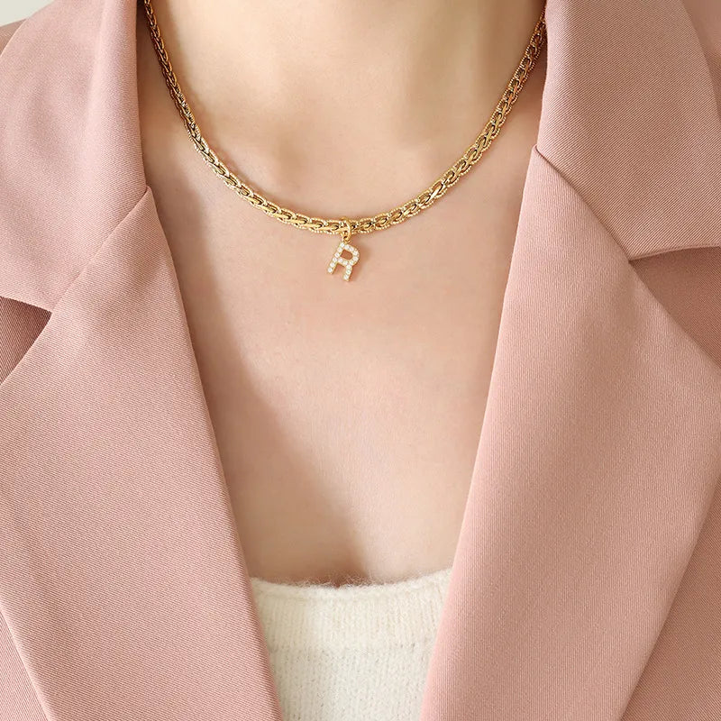 Brass Inlaid Zircon Letter Pendant Necklace — Livostyle