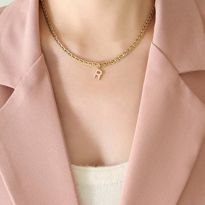 Brass Inlaid Zircon Letter Pendant Necklace — Livostyle