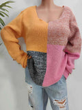 Color Block Decorative Button Long Sleeve Sweater — Livostyle