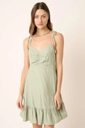 Ruched Detail Spaghetti Tie Mini Dress — Livostyle