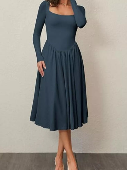 Square Neck Long Sleeve Midi Dress in Cotton Blend – photo 10