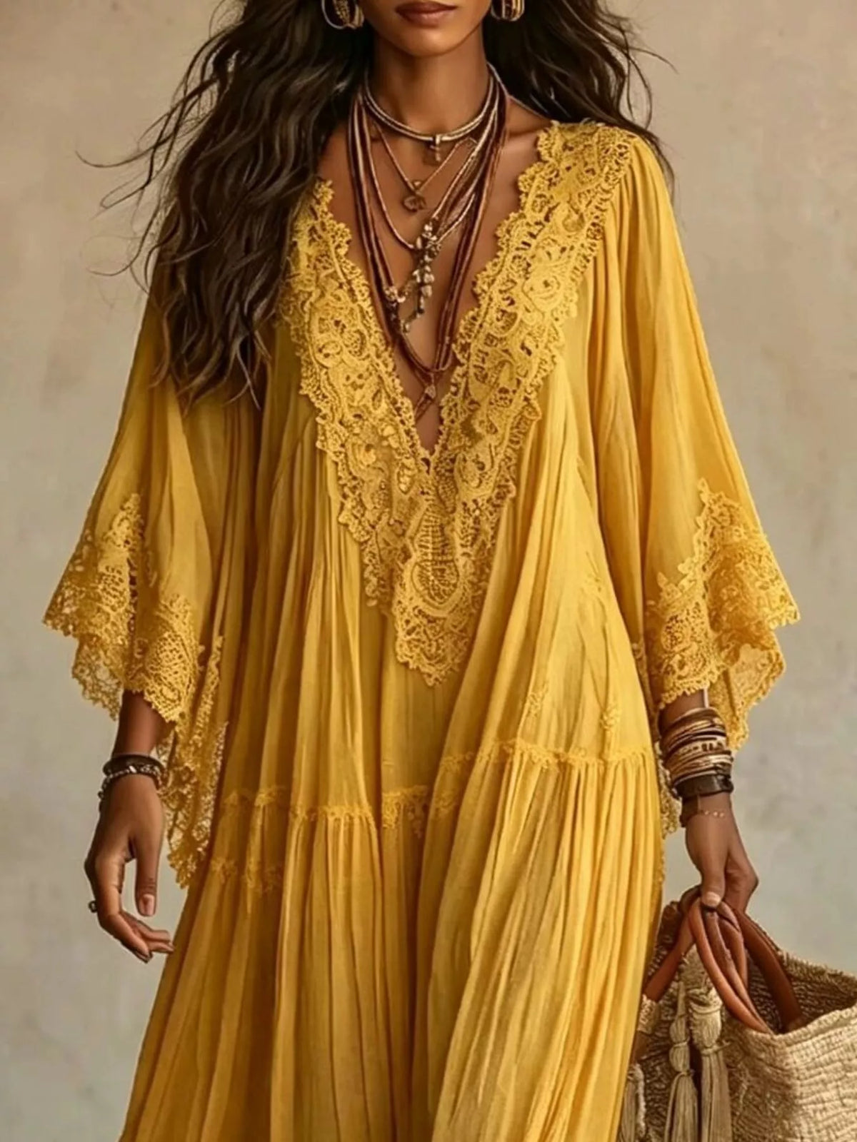 Lace Trim Tiered V-Neck Maxi Dress – photo 10