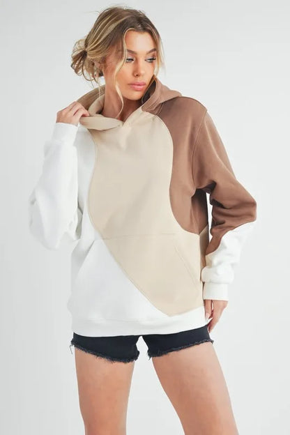 Fashionable Color Block Hoodie with Functional Kangaroo Pocket — Livostyle