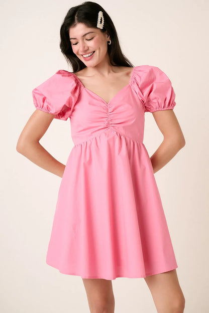 Sweetheart Puff Sleeve Smocked Mini Dress — Livostyle