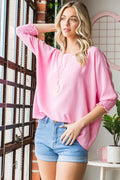 Texture Round Neck Smocked Half Sleeve Top — Livostyle