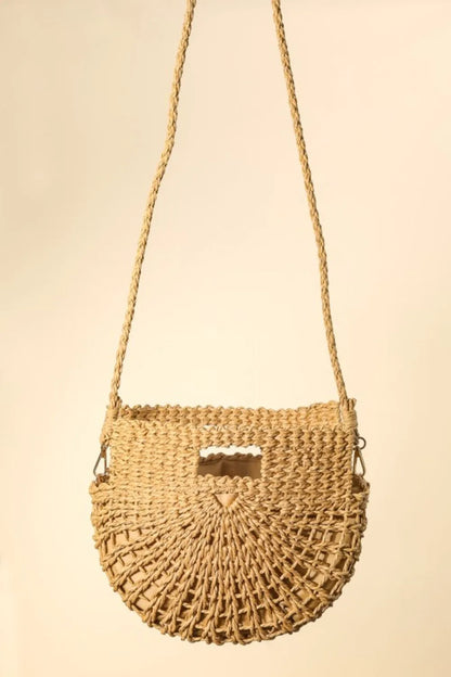 Braided Semi Circle Tote Bag in Beige Handbag — Livostyle