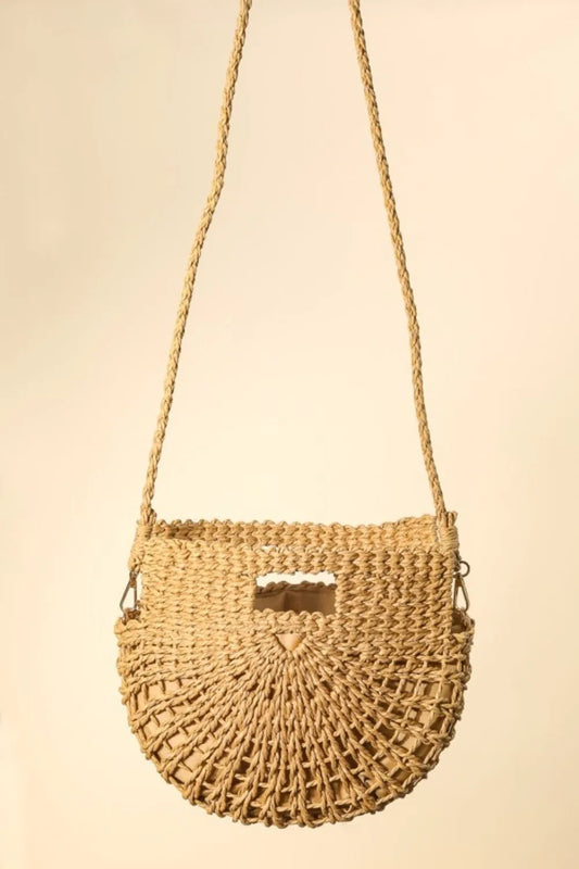 Braided Semi Circle Tote Bag in Beige Handbag — Livostyle