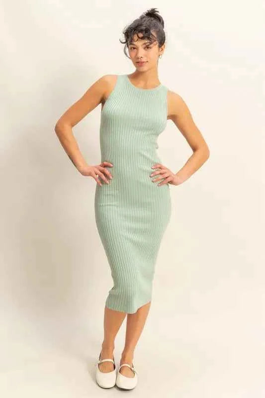 HYFVE Ribbed Round Neck Sleeveless Knit Midi Dress