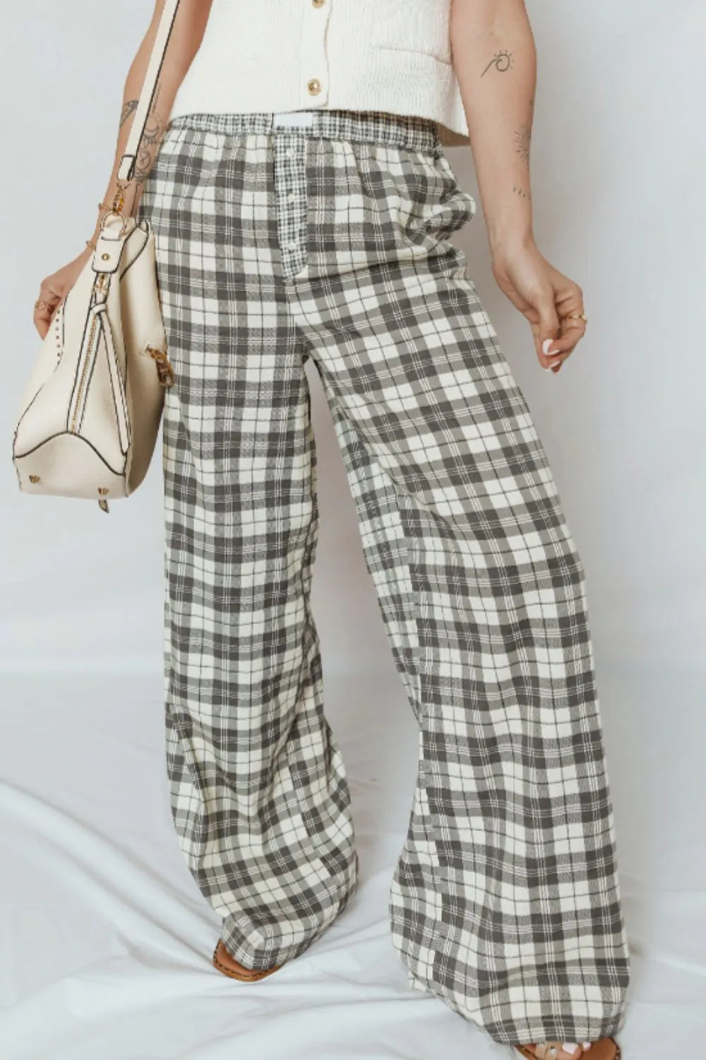 Plaid Wide Leg Pants detail — Livostyle