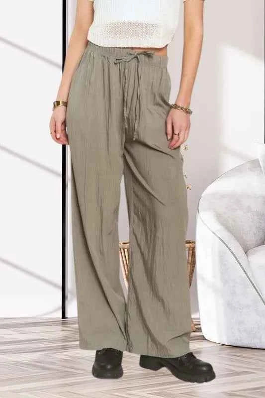 ADORA Waist Tie Crinkle Flowy Pants
