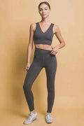 Dark gray high waist leggings with side pockets
