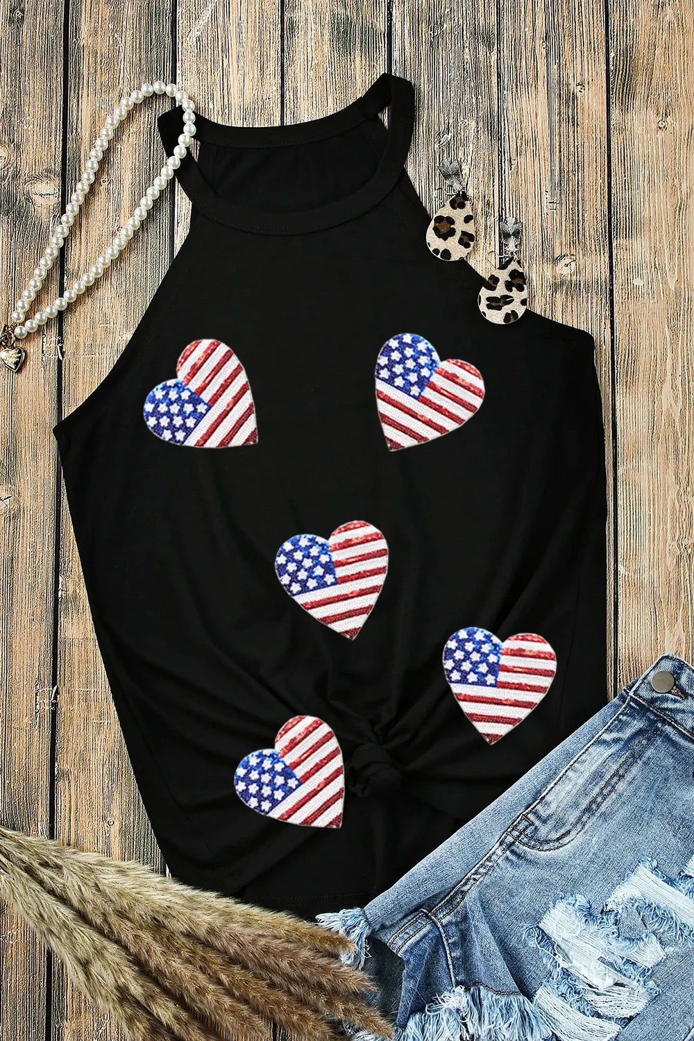 Heart US Flag Round Neck Grecian Neck Tank – photo 3