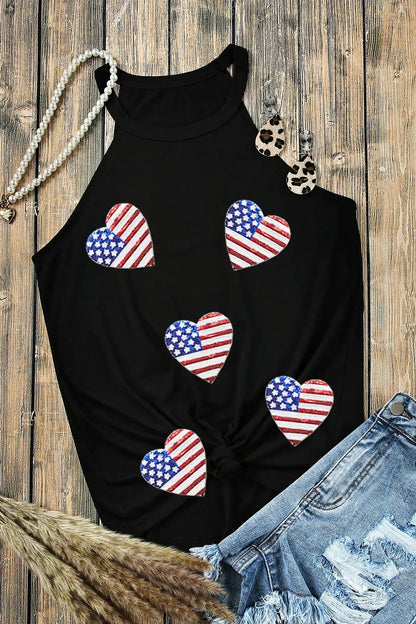 Heart US Flag Round Neck Grecian Neck Tank – photo 3