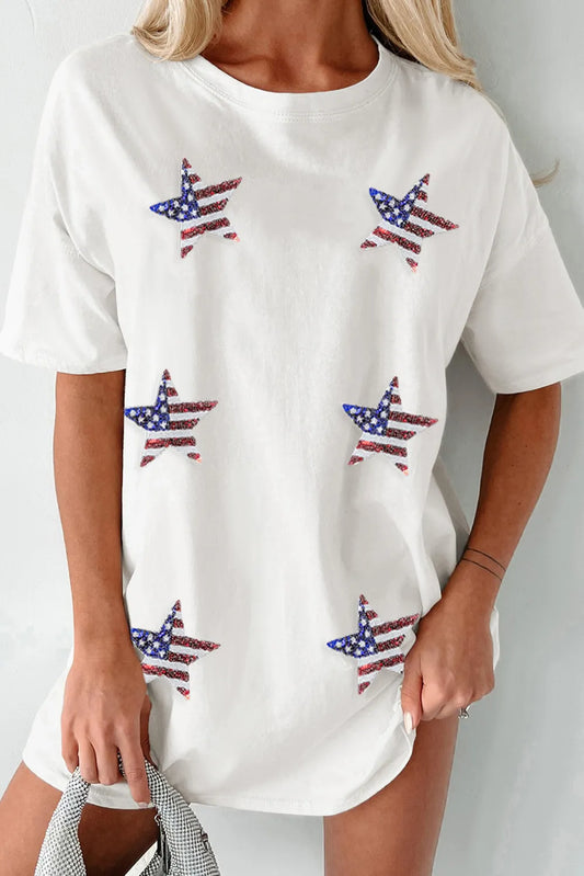 US Flag Star Round Neck Half Sleeve Oversize T-Shirt — Livostyle