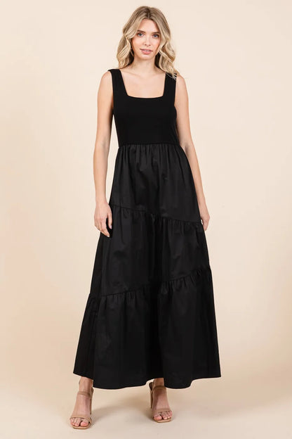 Mix Media Square Neck Maxi Dress — Livostyle