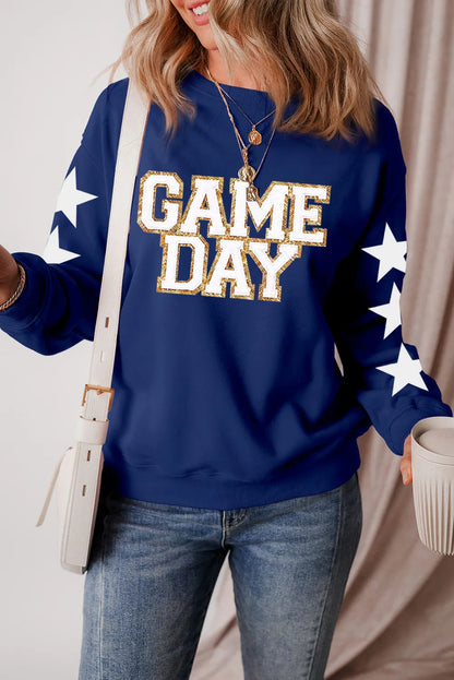 GAME DAY Star Round Neck Long Sleeve Sweatshirt — Livostyle