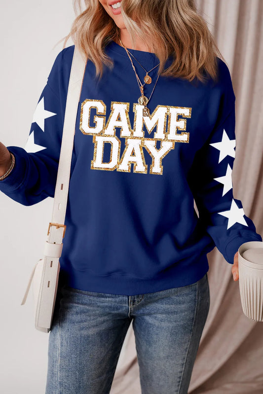 GAME DAY Star Round Neck Long Sleeve Sweatshirt — Livostyle