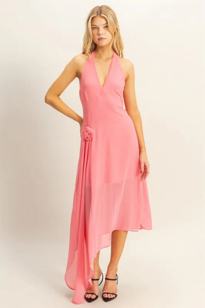 Elegant Chiffon Halter Dress with Asymmetrical Hem