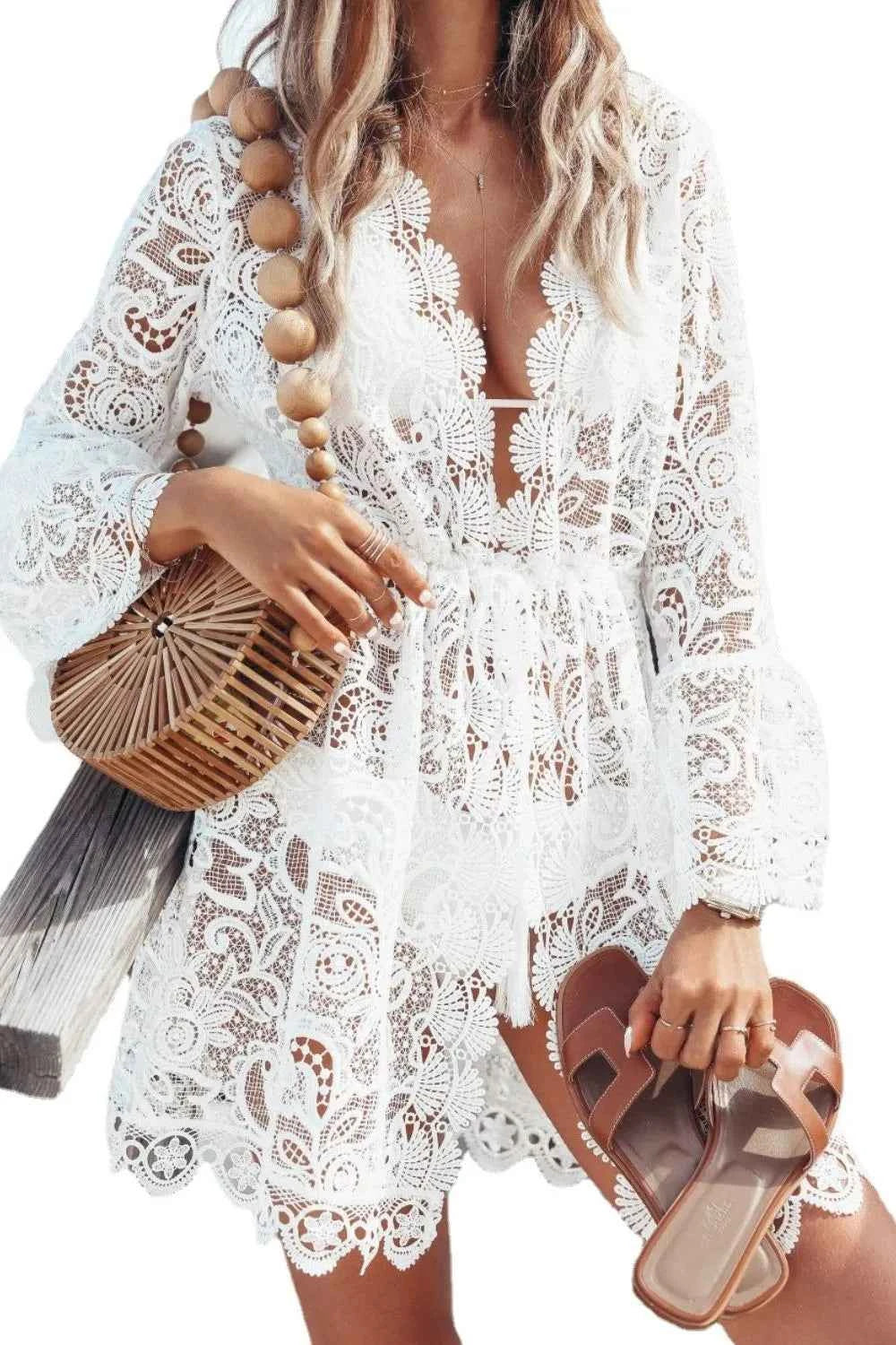 V-Neck Lace Cover-Up Dress