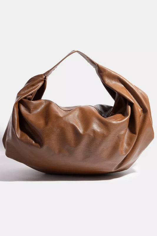 Simple Faux Leather Hobo Shoulder Bag in Brown — Livostyle