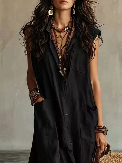 Sleeveless Button-Down Maxi Dress with Pockets – photo 8