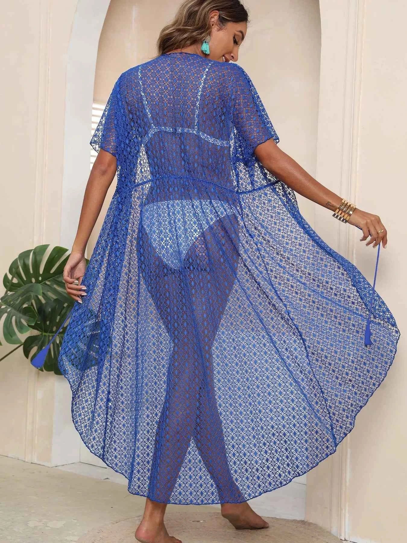 Lace Half Sleeve Sheer Cover Up