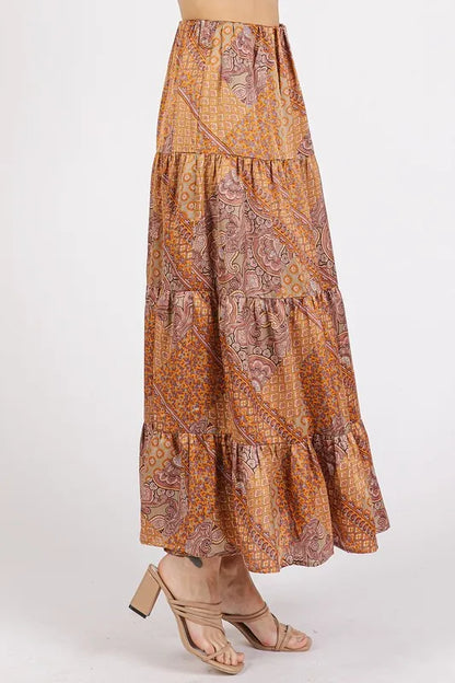 Paisley Patchwork Print Satin Maxi Skirt detail — Livostyle