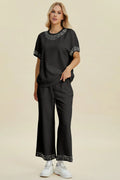 Pearl Detail Round Neck Top and Pants Set — Livostyle