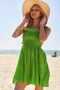 Lime Green Halter Neck Mini Dress with Smocked Bodice — Livostyle