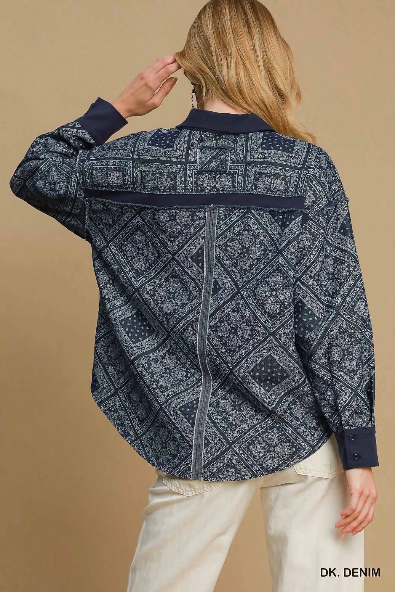 Paisley Print Denim Shirt Jacket styling — Livostyle