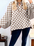 Checkered Pattern Oversized Drawstring Hoodie — Livostyle