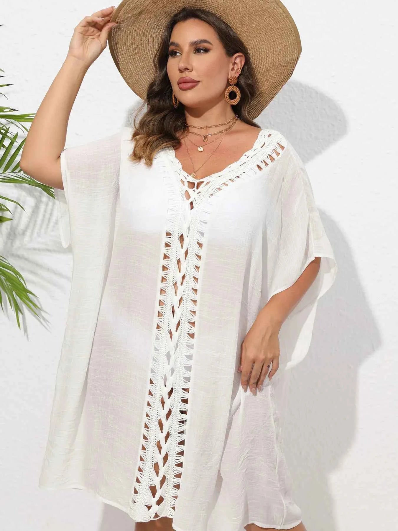 Crochet Trim V-Neck Beach Cover Up Dress