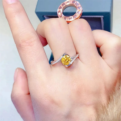 1 Carat Moissanite 925 Sterling Silver Ring — Yellow Modern — square view — Livostyle
