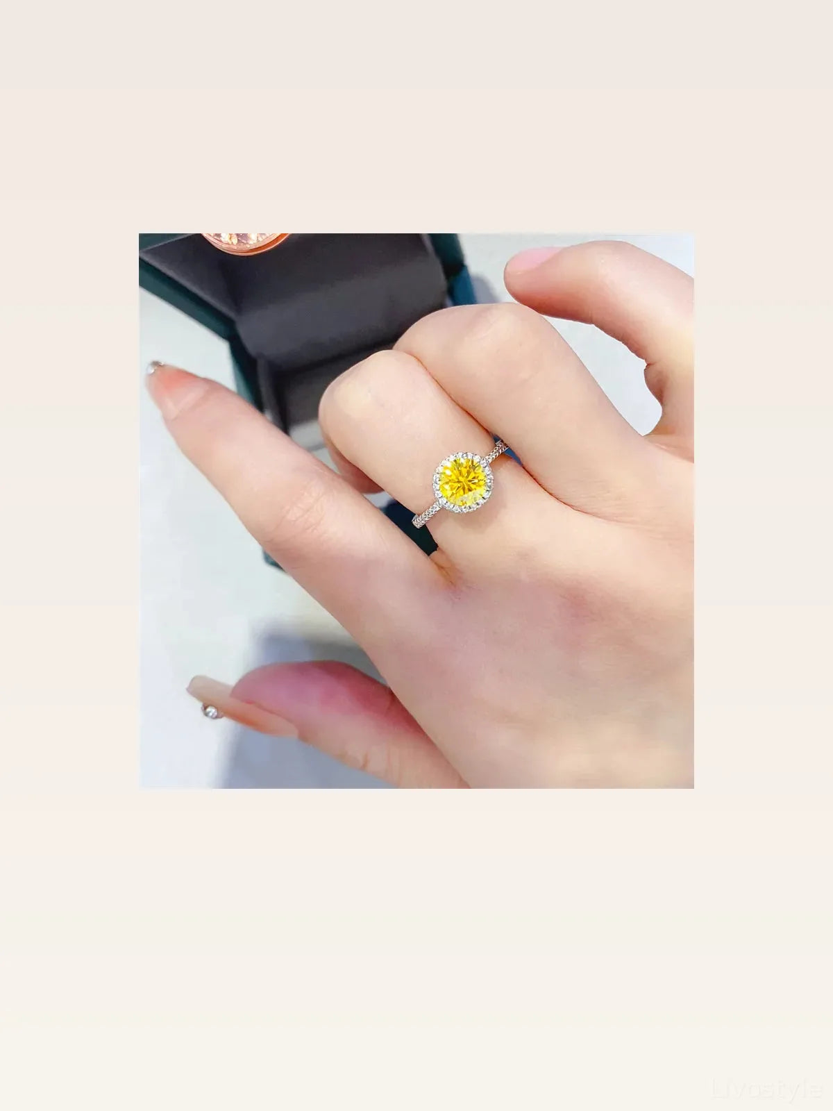 1 Carat Moissanite 925 Sterling Silver Ring — Round-Cut Halo — styled showcase — Livostyle
