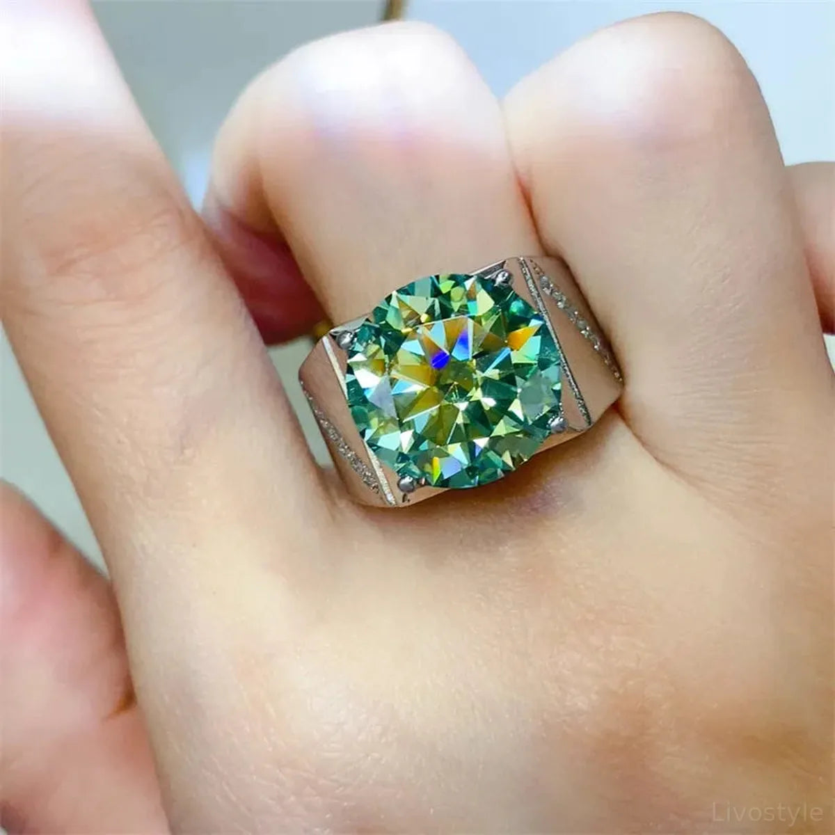 10 Carat Moissanite 925 Sterling Silver Signet Ring — square view — Livostyle