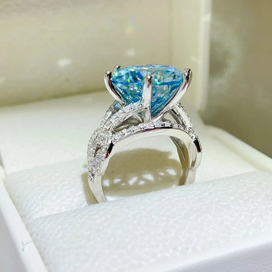10 Carat Moissanite 925 Sterling Silver Ring — Blue Gemstone — square view — Livostyle