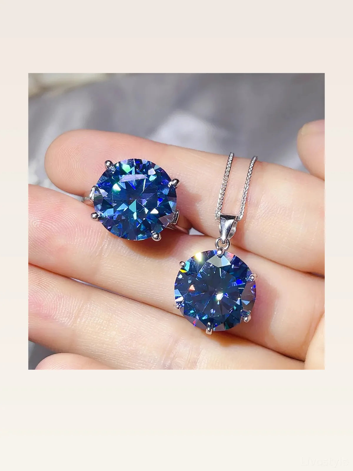 10 Carat Moissanite 925 Sterling Silver Ring and Necklace Se — styled showcase — Livostyle