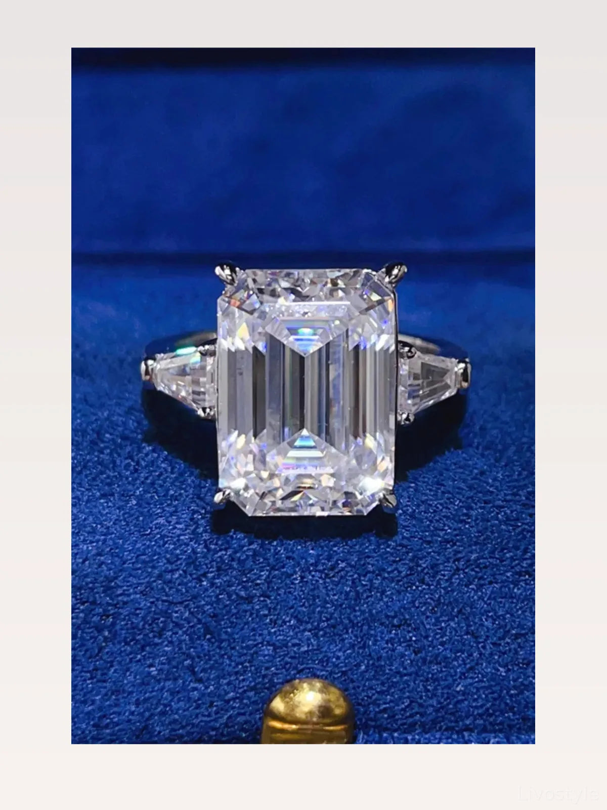 10 Carat Moissanite 925 Sterling Silver Ring — Emerald-Cut P — styled showcase — Livostyle